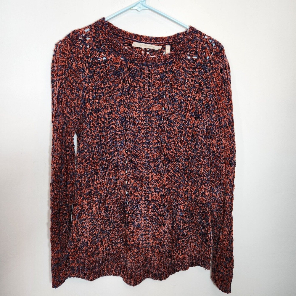 Soft Surroundings Sweater Womens Medium Orange Blue Chenille Open Stitch 2BU40